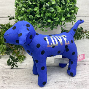 PINK by Victoria's Secret Blue Silver and Black Polka Dot Small Plush Dog